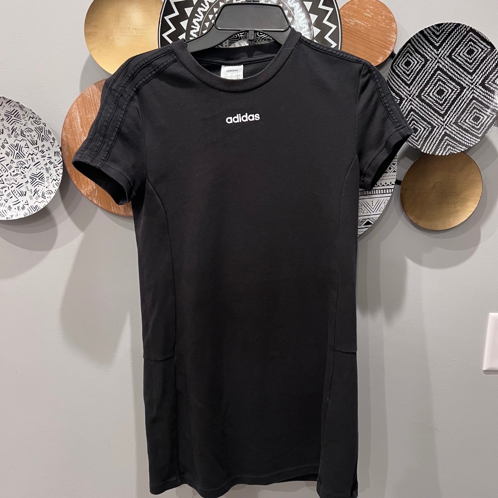 Adidas Womens Black 3-Stripe Short Sleeve Mini T-Shirt Dress FM6171 Size Small